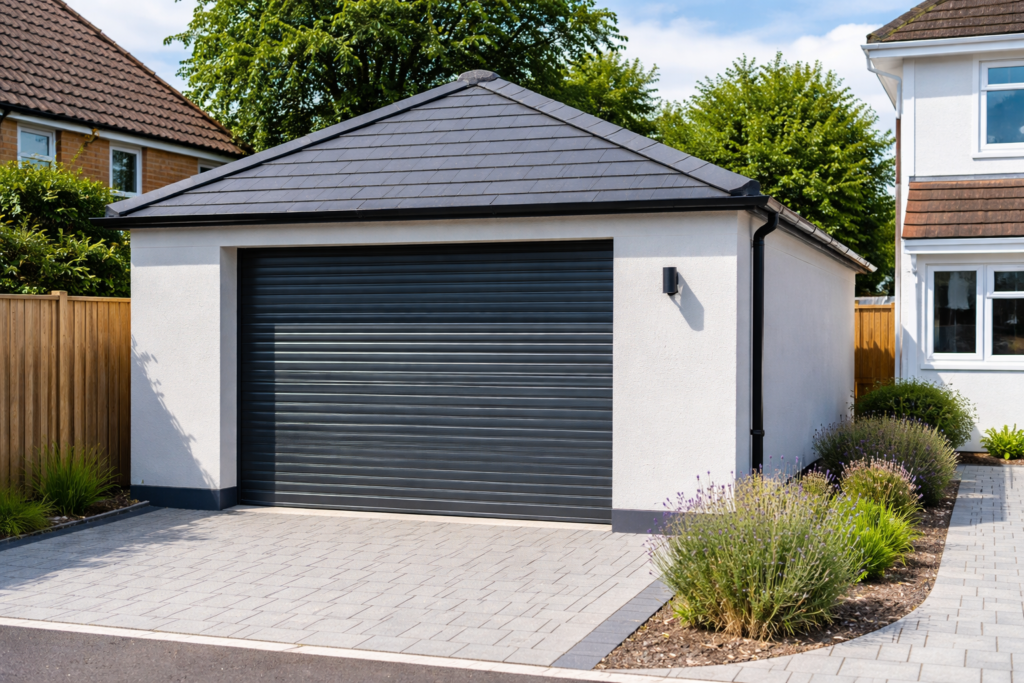 K rendering garage exterior in Bournemouth by LA Plastering