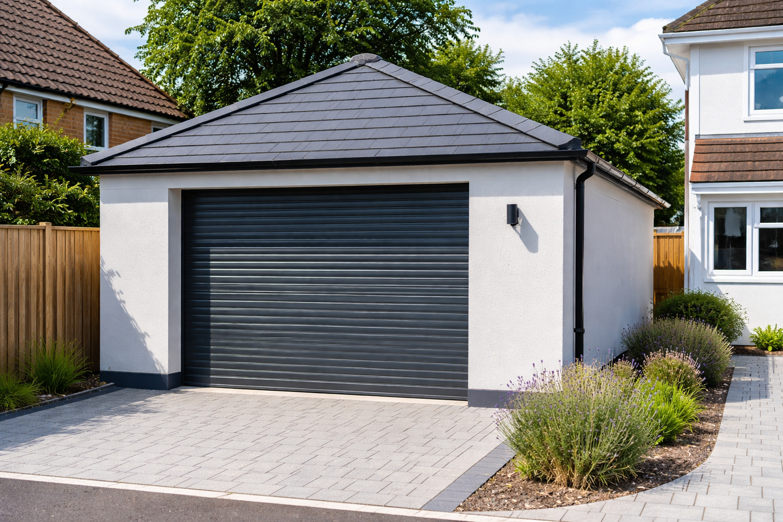K rendering garage exterior in Bournemouth by LA Plastering